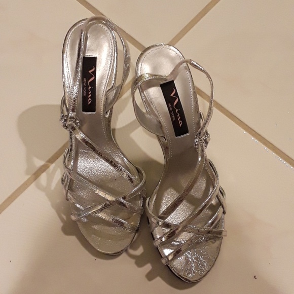 Silver Sandals, never worn 3 1/2 inche heel - Picture 2 of 3
